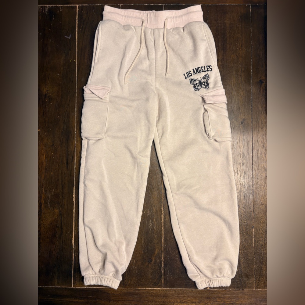Girls Cream Jogger Cargo Sweatpants